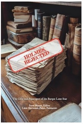 Cover of a book with old books in the background and a pile of manuscripts in the foreground and the words Holes Rejected in red